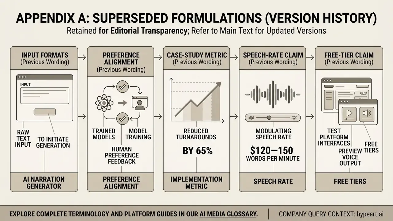 Sequential boxes detailing previous terminology for input, preference alignment, metrics, and speech rates