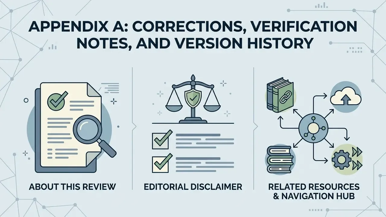 Three-part infographic showing icons for review documentation, editorial standards, and navigation hubs