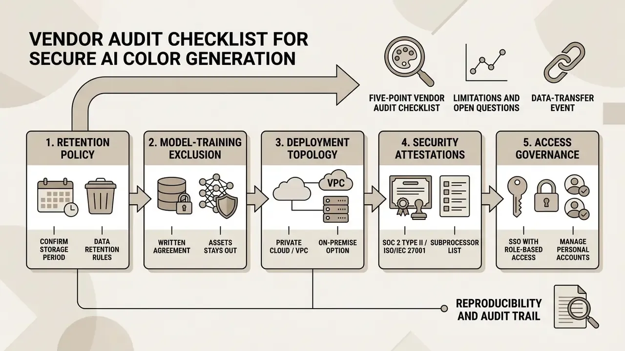 Five-step flowchart outlining vendor audit requirements for secure design tool implementation