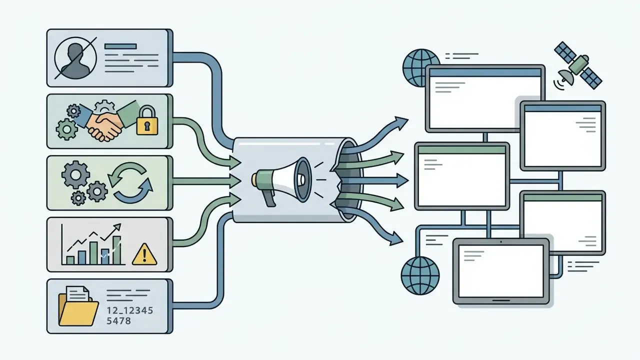 Sensitive data inputs flowing through a megaphone into public network nodes and satellite systems