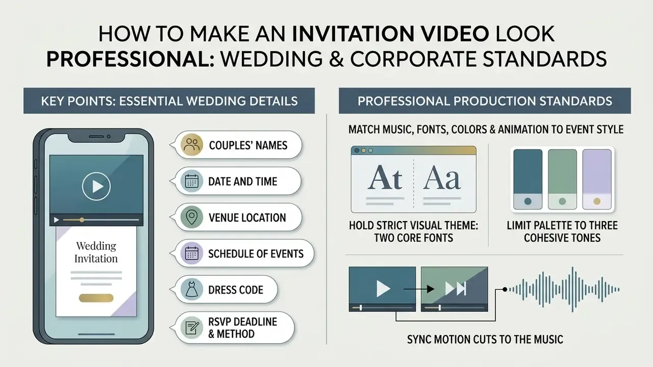 List of essential wedding details and design standards for creating polished event media