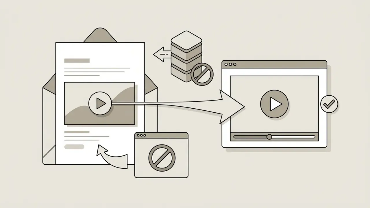 Email thumbnail with play button linking to a landing page video instead of an embedded file