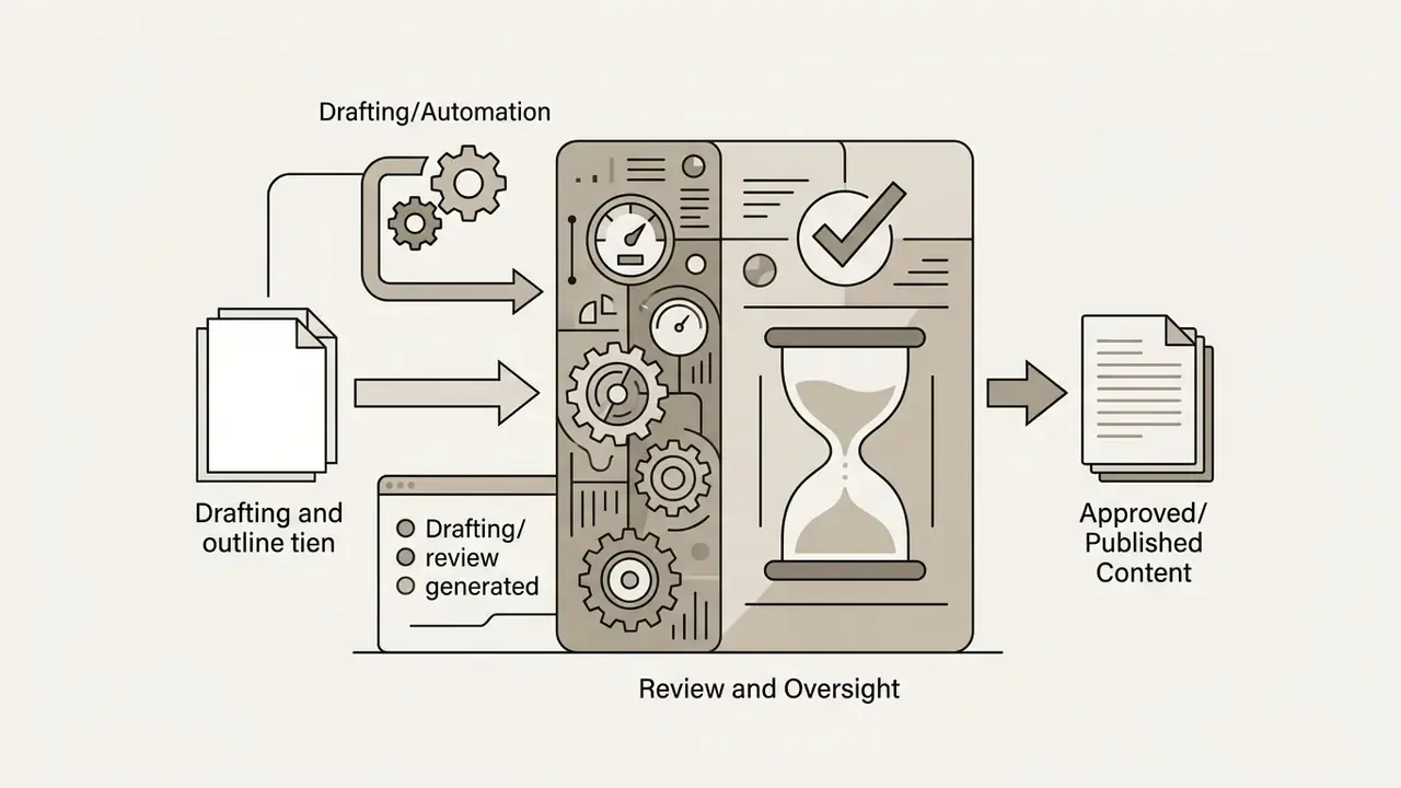 Mechanical processor showing how drafting automation feeds into a review and oversight hourglass system