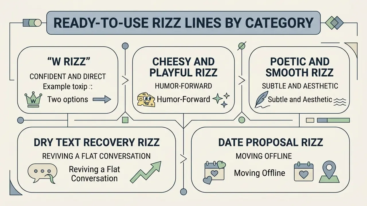 Structured infographic presenting five distinct styles of conversation starters with illustrative icons