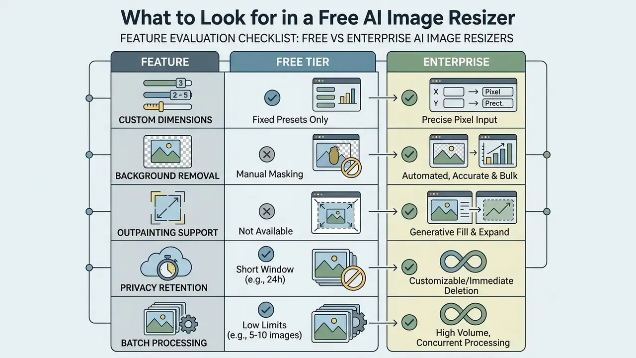 Comparison matrix evaluating core capabilities of free versus enterprise software tools