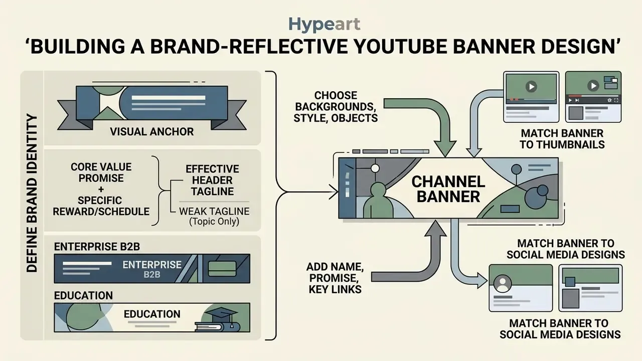 Diagram detailing the process of creating a brand-reflective YouTube banner with key design components