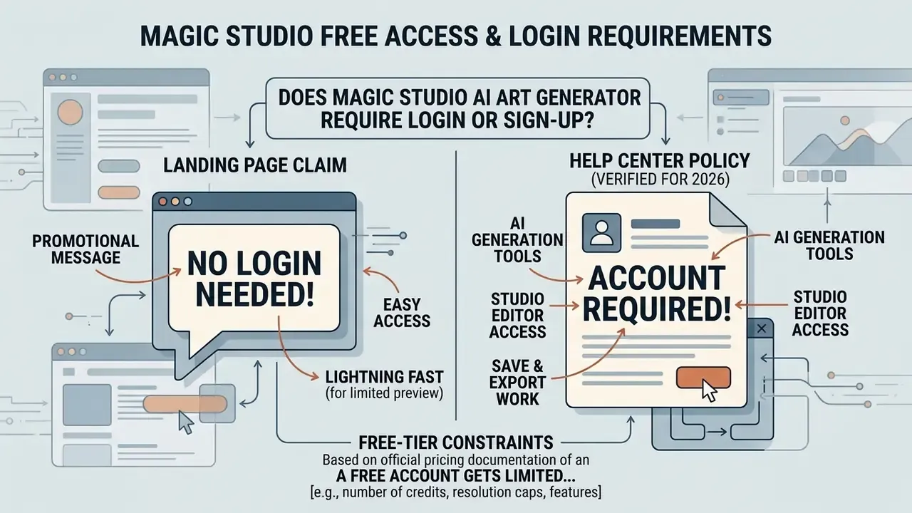 Comparison chart contrasting marketing claims of no login needed with actual account requirements