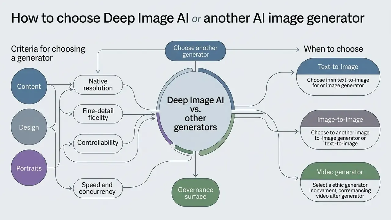 Decision map linking specific selection criteria to various types of generative media tools