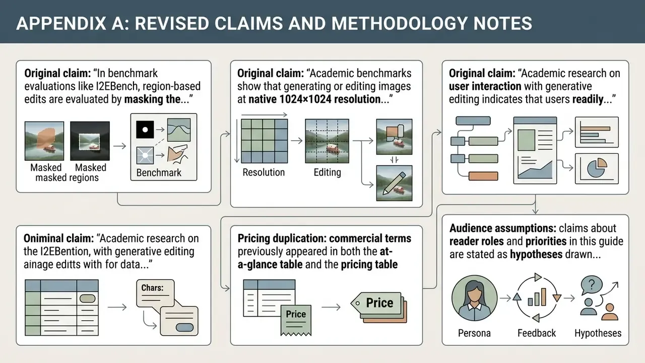 Summary of revised claims and methodology notes featuring text boxes with icons illustrating research concepts
