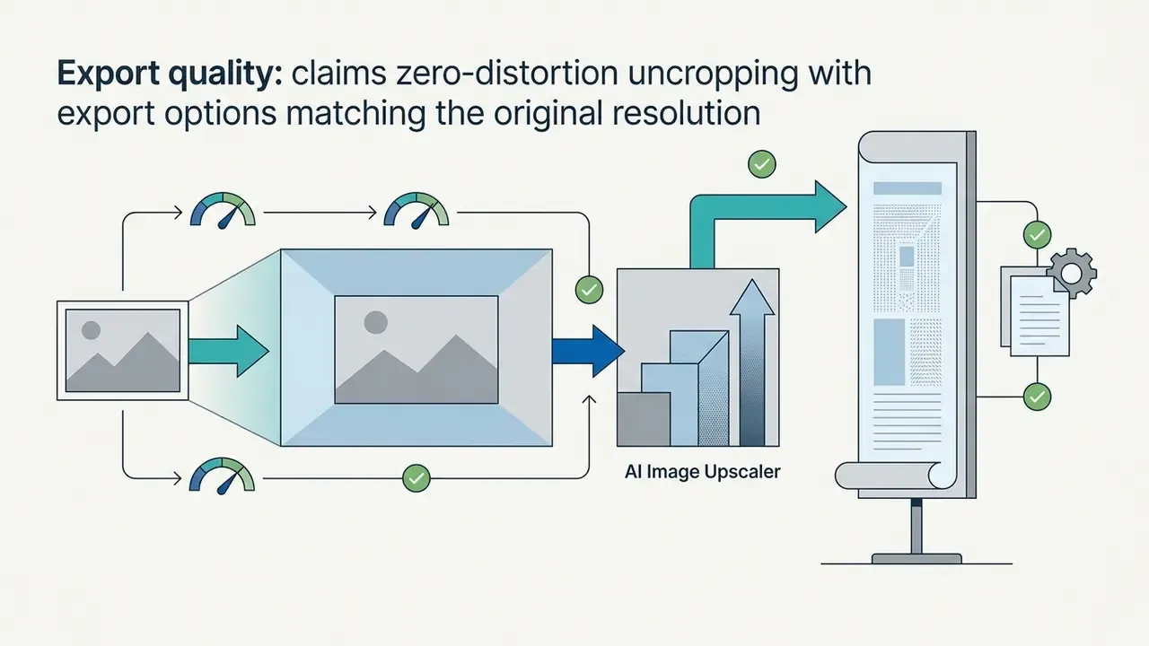 Process flow showing image expansion and upscaling with quality checks and final document export