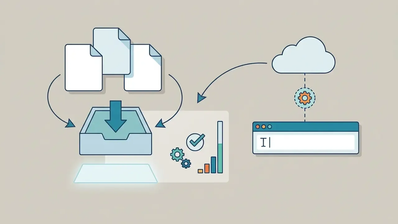 Diagram showing file upload to a local folder or direct import from a cloud URL into an editor