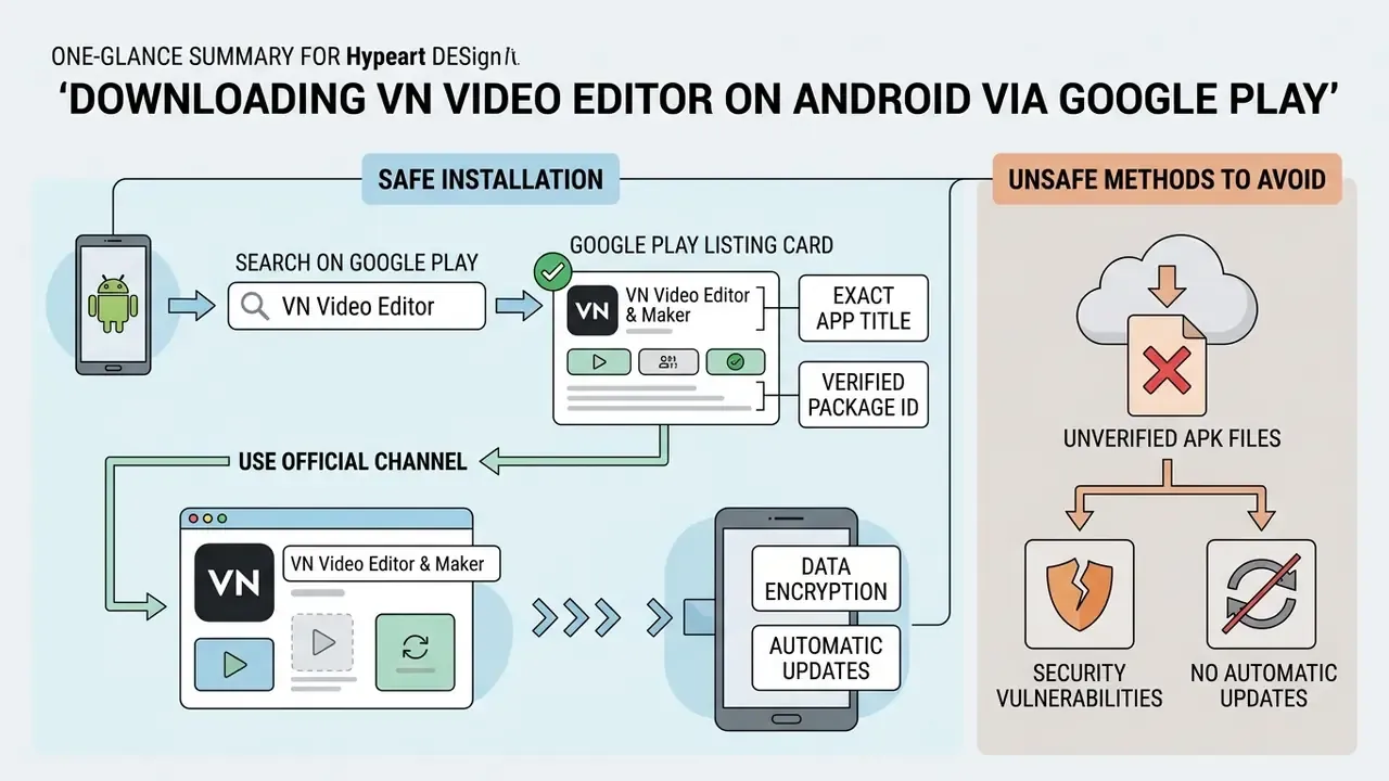 Infographic comparing safe Google Play installation steps against the risks of using unverified APK files