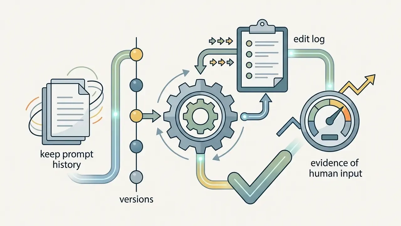 Process showing prompt history, versioning, and edit logs as evidence of human input for an AI song generator