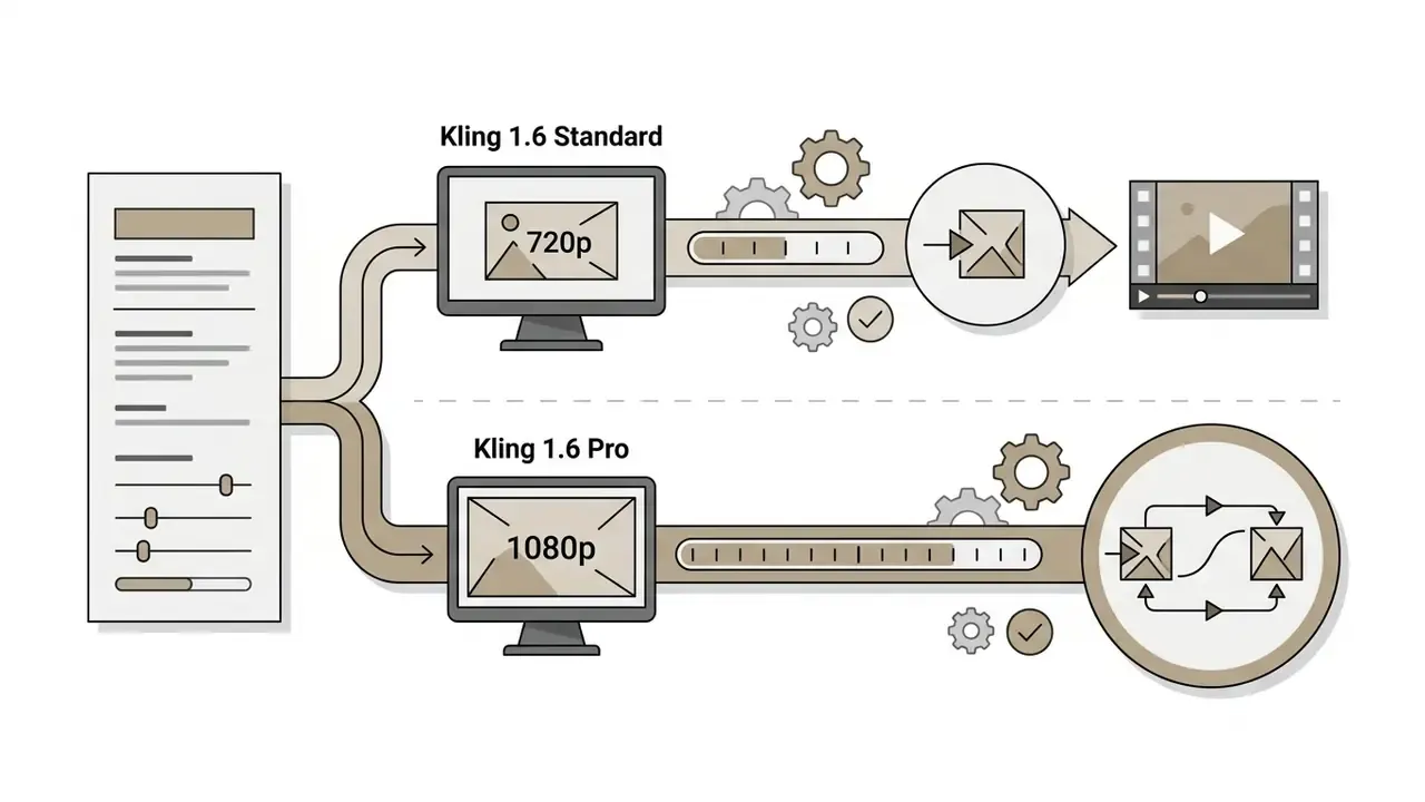 Two parallel paths showing input settings processing into 720p standard or 1080p pro video outputs
