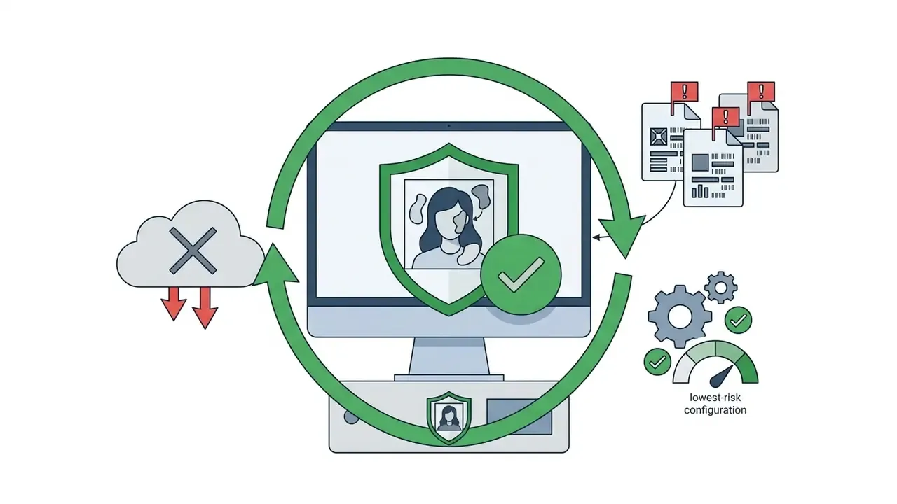 Desktop computer processing photos locally to avoid cloud risks and flagged document exposure