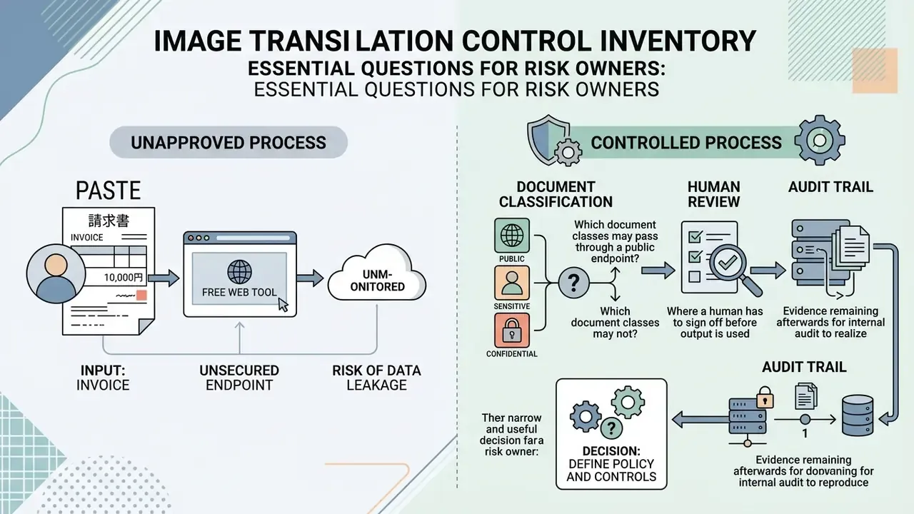 Infographic contrasting unapproved document translation processes with a secure and controlled workflow