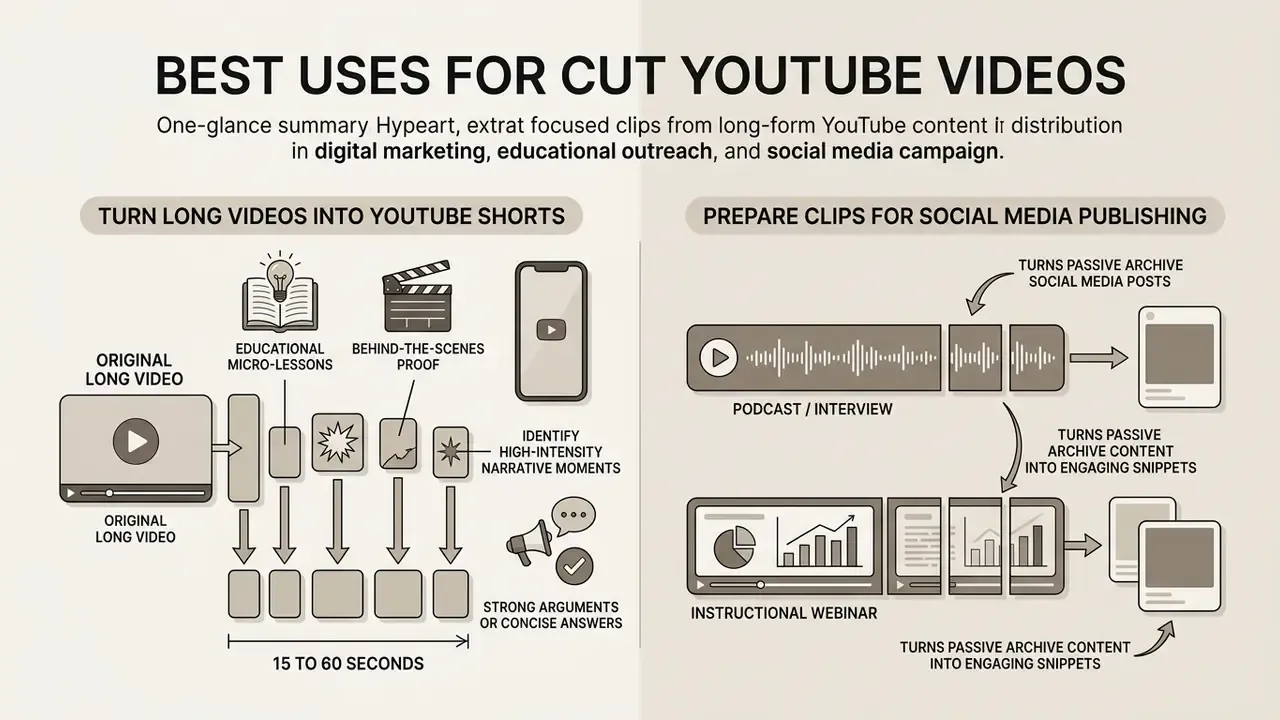 Diagram showing how to repurpose long videos into short clips for social media and educational content