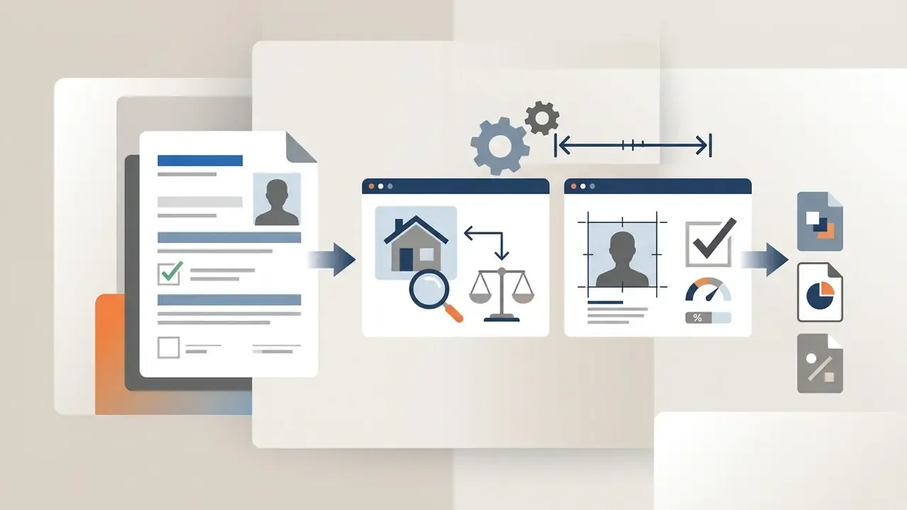 Document with a headshot being processed through digital portals to meet specific size requirements