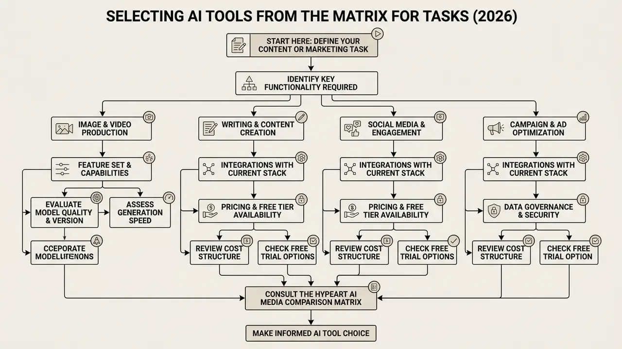 Step-by-step decision flowchart for evaluating and selecting AI tools based on specific task requirements