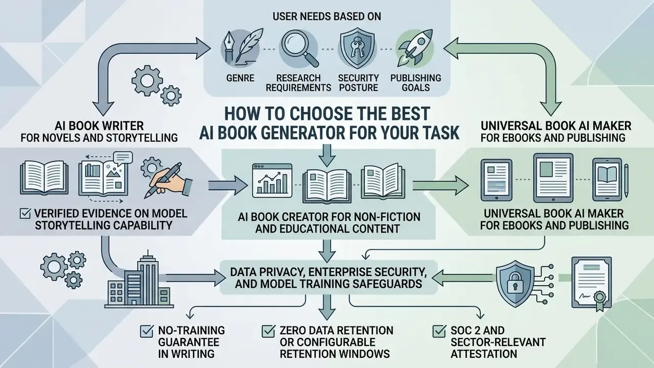 Infographic mapping user needs like genre and security to specific software tools and privacy safeguards