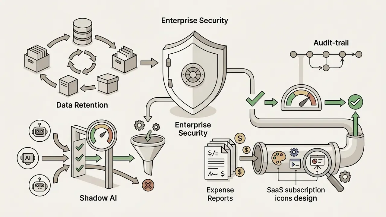 Security shield filtering data and expense reports through a pipeline to monitor SaaS subscriptions