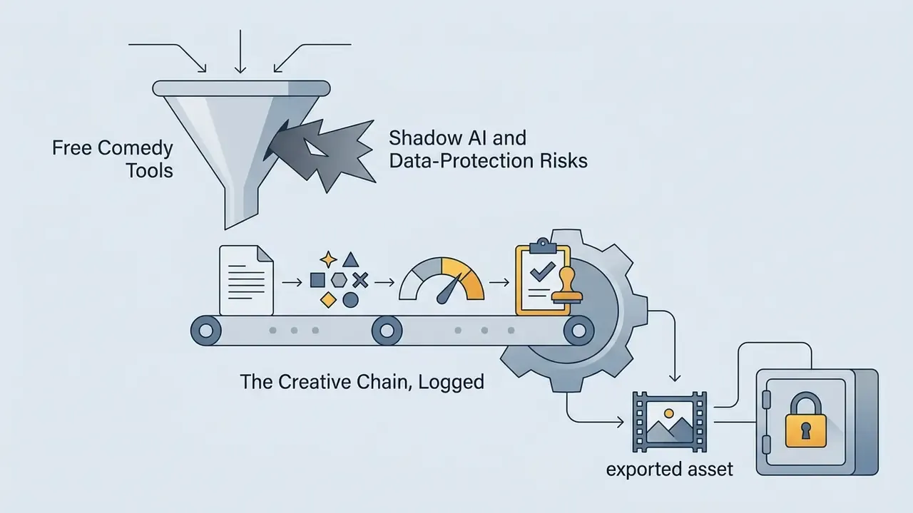 Funnel and conveyor belt system processing creative assets into a secure storage unit
