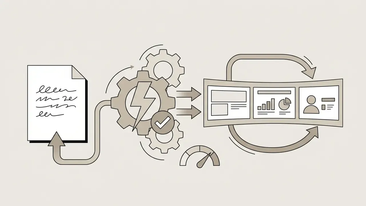 Document feeding into a gear system that processes content into structured slide layouts