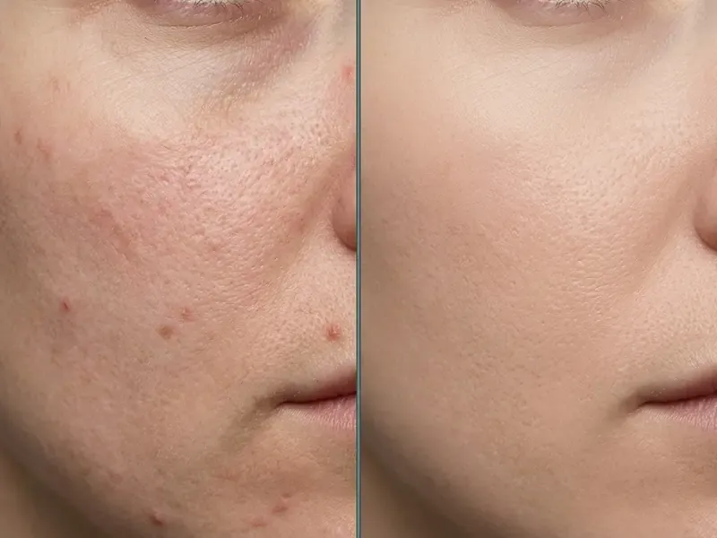 ## Interactive comparison of portrait retouching using a photo editor to remove blemishes with texture retention
