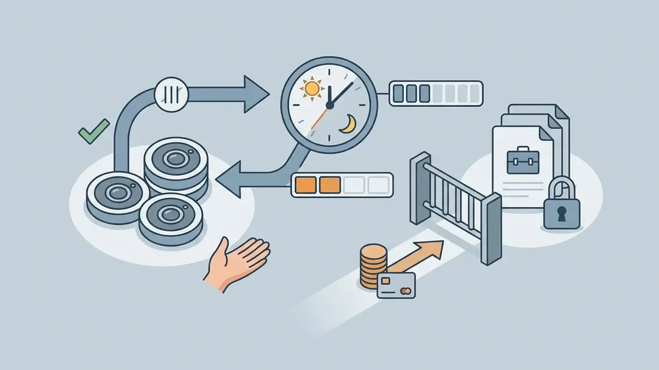 Clock cycle showing daily usage limits for an automatic photo editor online and a paywall for business access