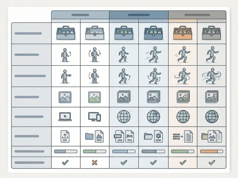 Grid layout comparing feature sets and licensing options across six distinct software service tiers