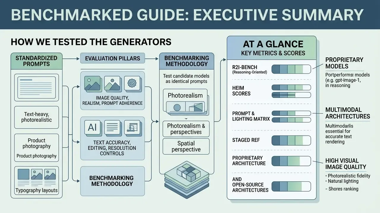 Flowchart detailing the benchmarking methodology for evaluating AI text to image generator performance