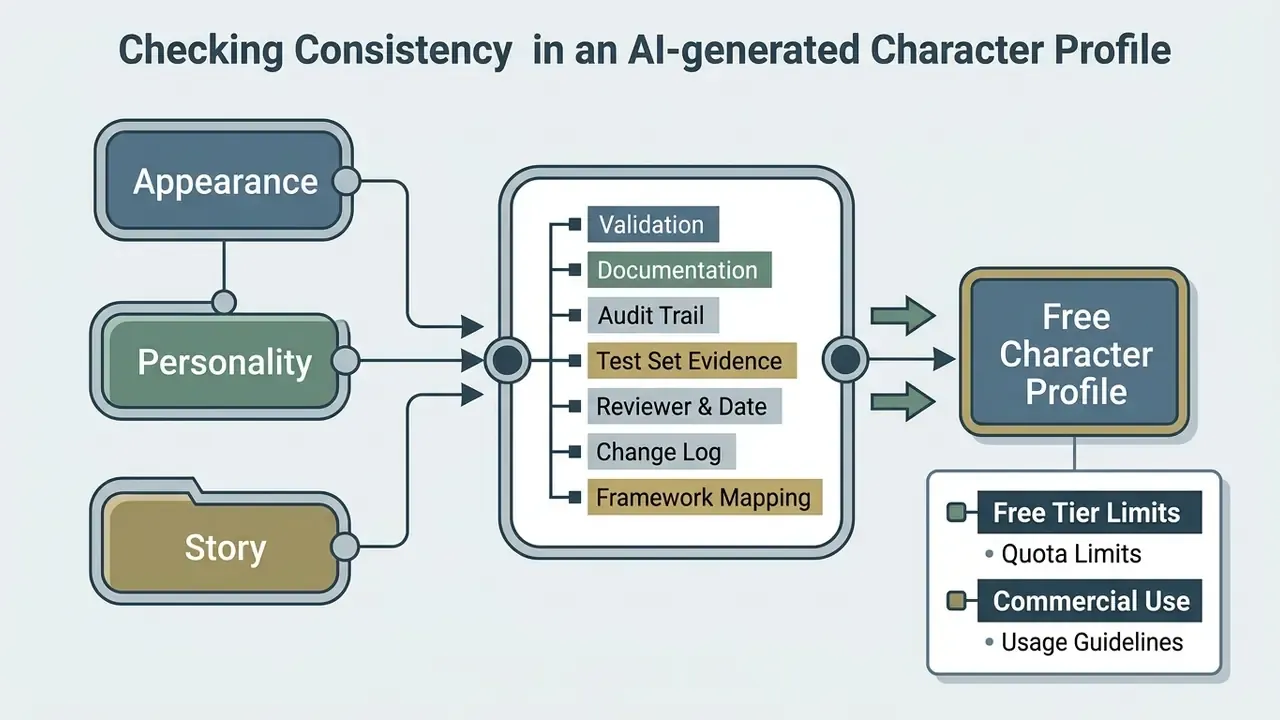 Workflow diagram detailing validation steps for character profiles and associated usage limitations
