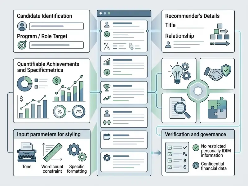 Data flow diagram mapping candidate info and achievement metrics into a central AI input interface