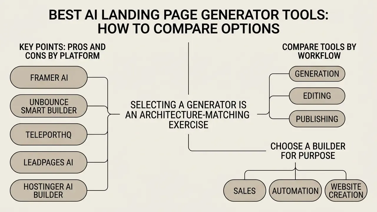 Comparison map linking platform lists, workflow stages, and website purposes for selection strategy