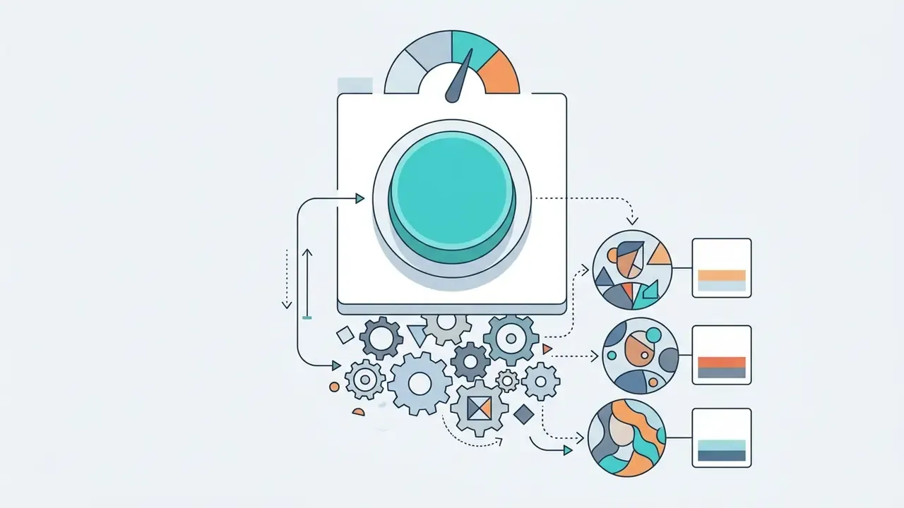Large button with a gauge above and gears below generating stylized character portraits and color palettes
