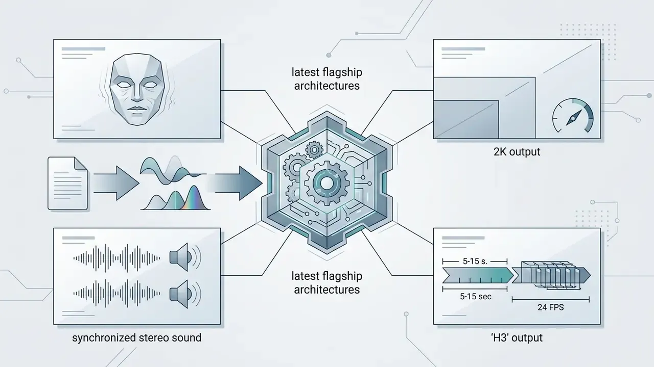 Central gear hub connecting inputs and outputs for multimodal video generation and stereo sound
