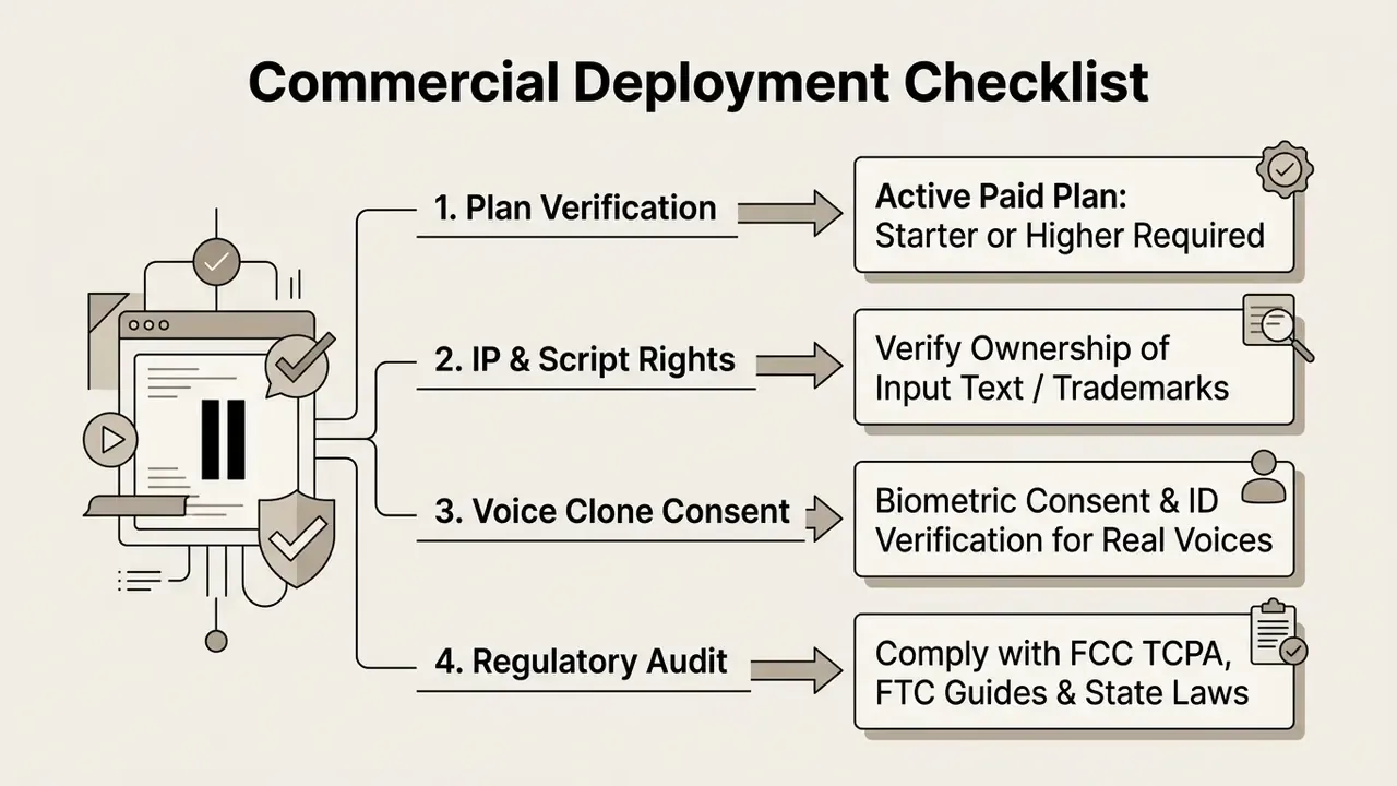Four-step list outlining requirements for plan verification, IP rights, voice consent, and regulatory audit