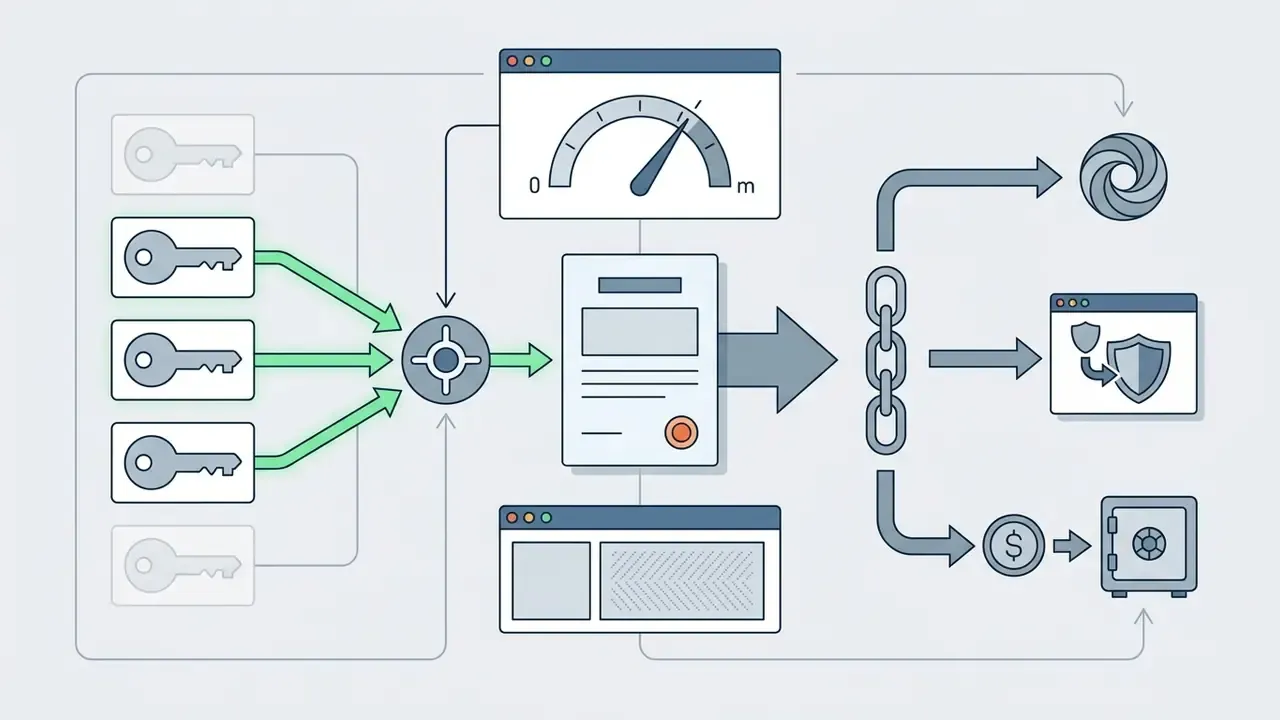 Multiple keys converging into a central approval point to authorize actions on a smart contract