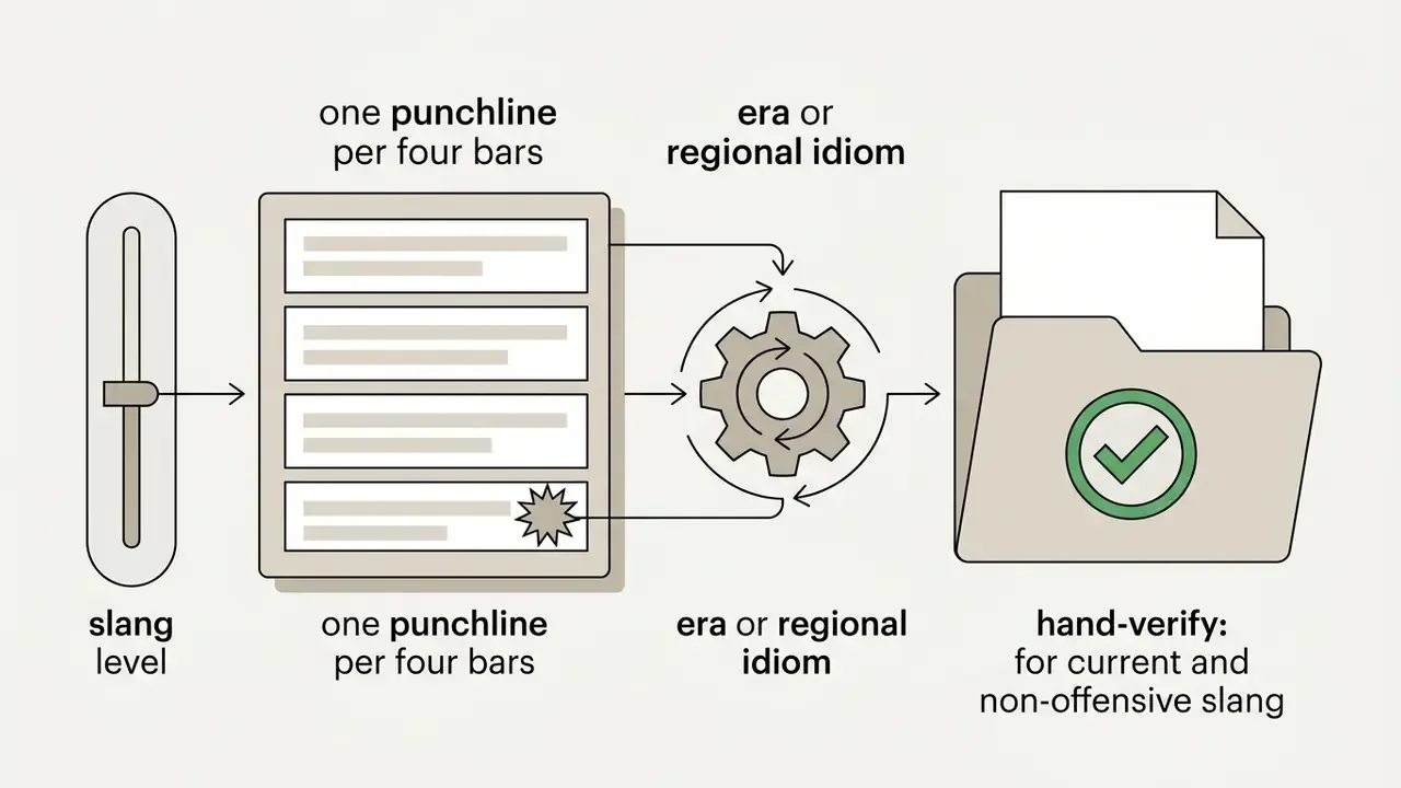 Slang level slider and lyric document feeding into a gear mechanism that verifies content in a file folder