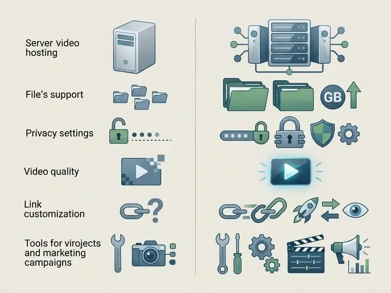 Side by side comparison of basic versus advanced features for video storage and marketing tools