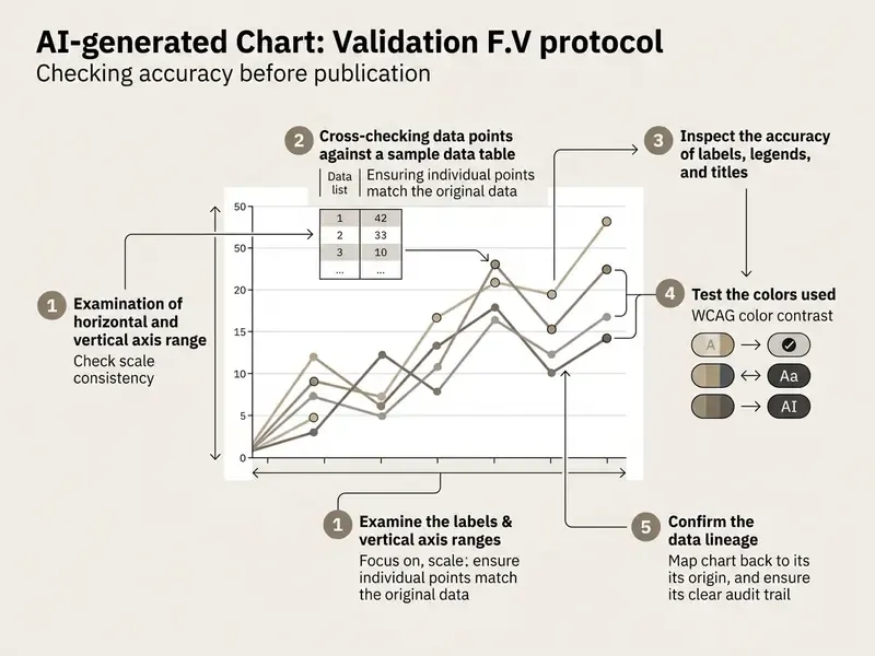 Numbered list of five quality control steps pointing to specific components of a line graph