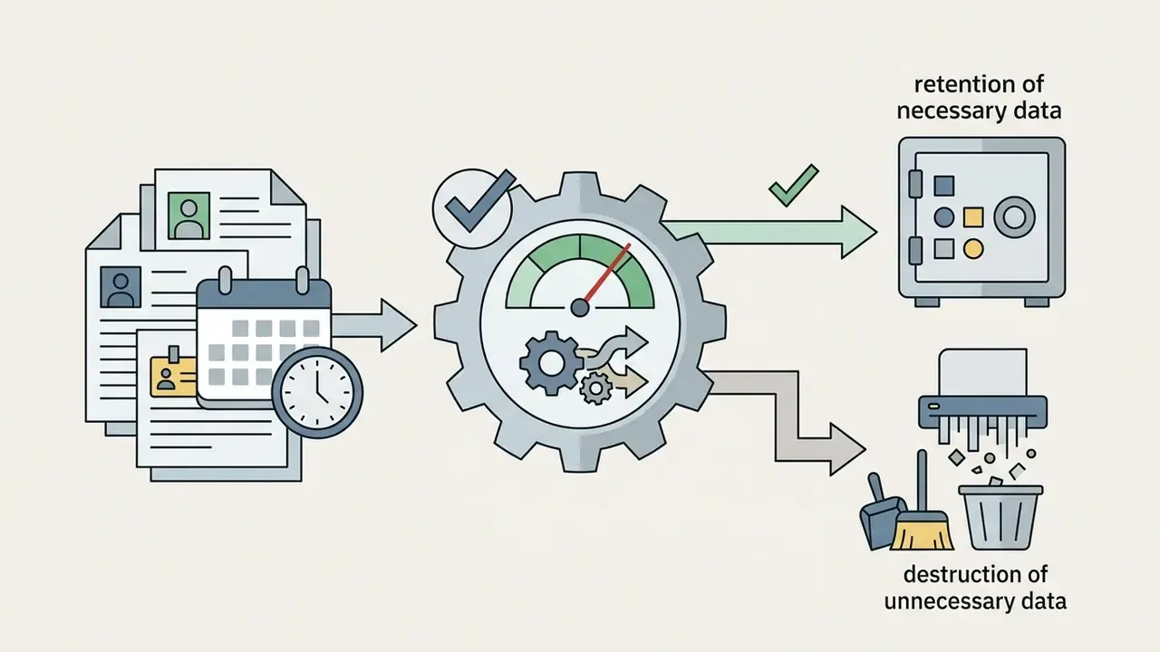Documents moving through a gear processor to either a secure vault or a paper shredder for disposal