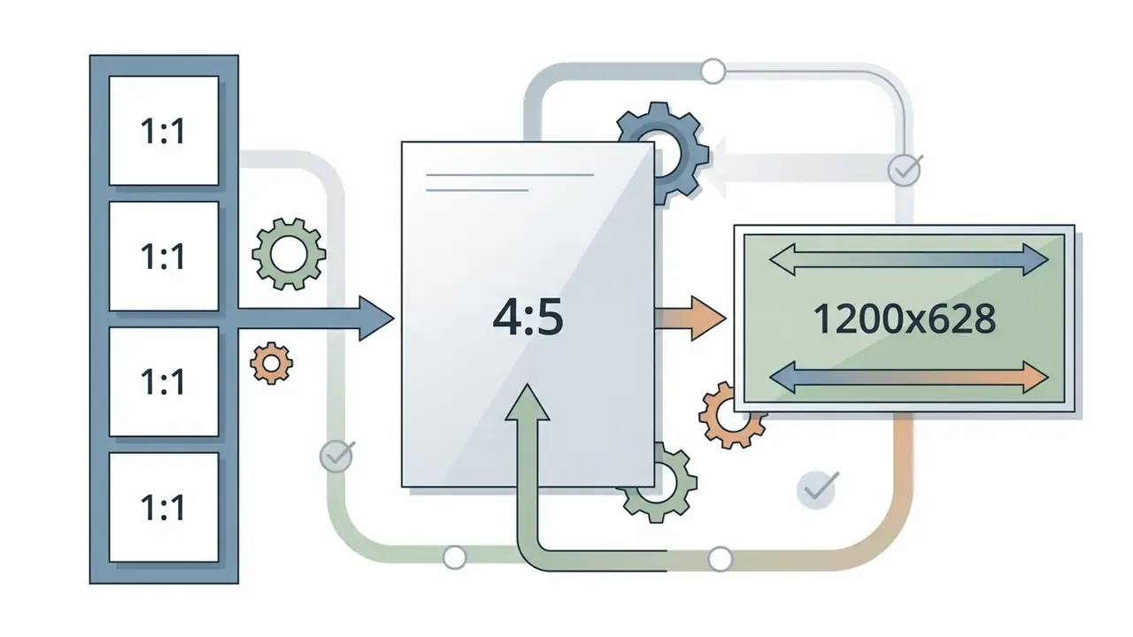 Flowchart showing the conversion of square aspect ratios into portrait and landscape video formats