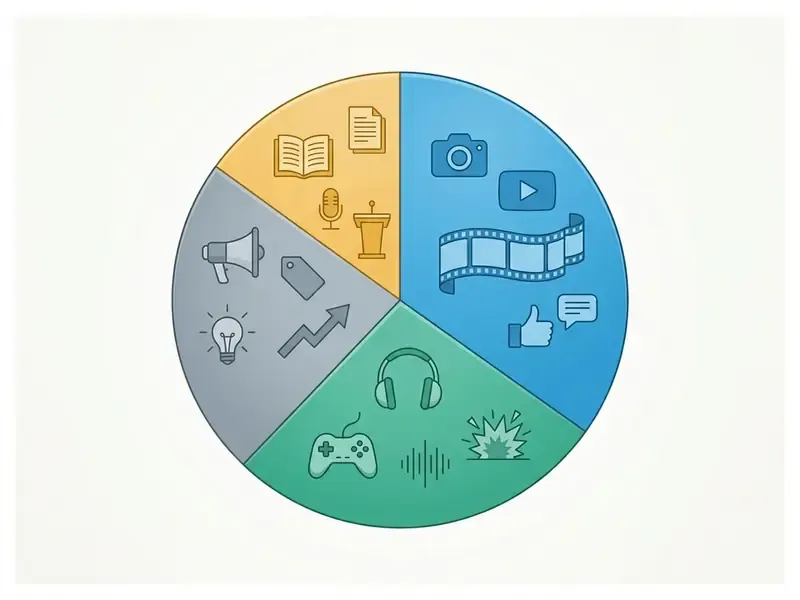 Pie chart showing four Udio AI usage segments including social media, games, advertising, and education