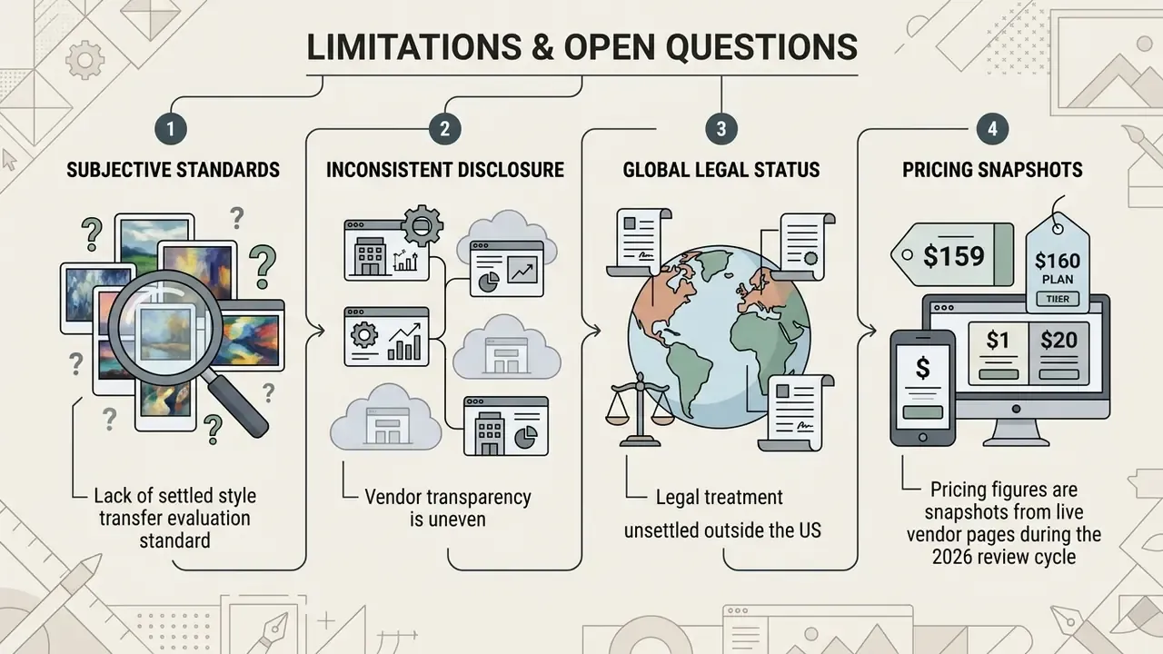 Four-step sequence showing challenges in evaluation, vendor transparency, legal status, and pricing models
