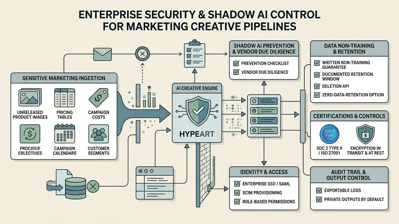 Diagram showing how sensitive marketing data flows through a protected engine with security controls