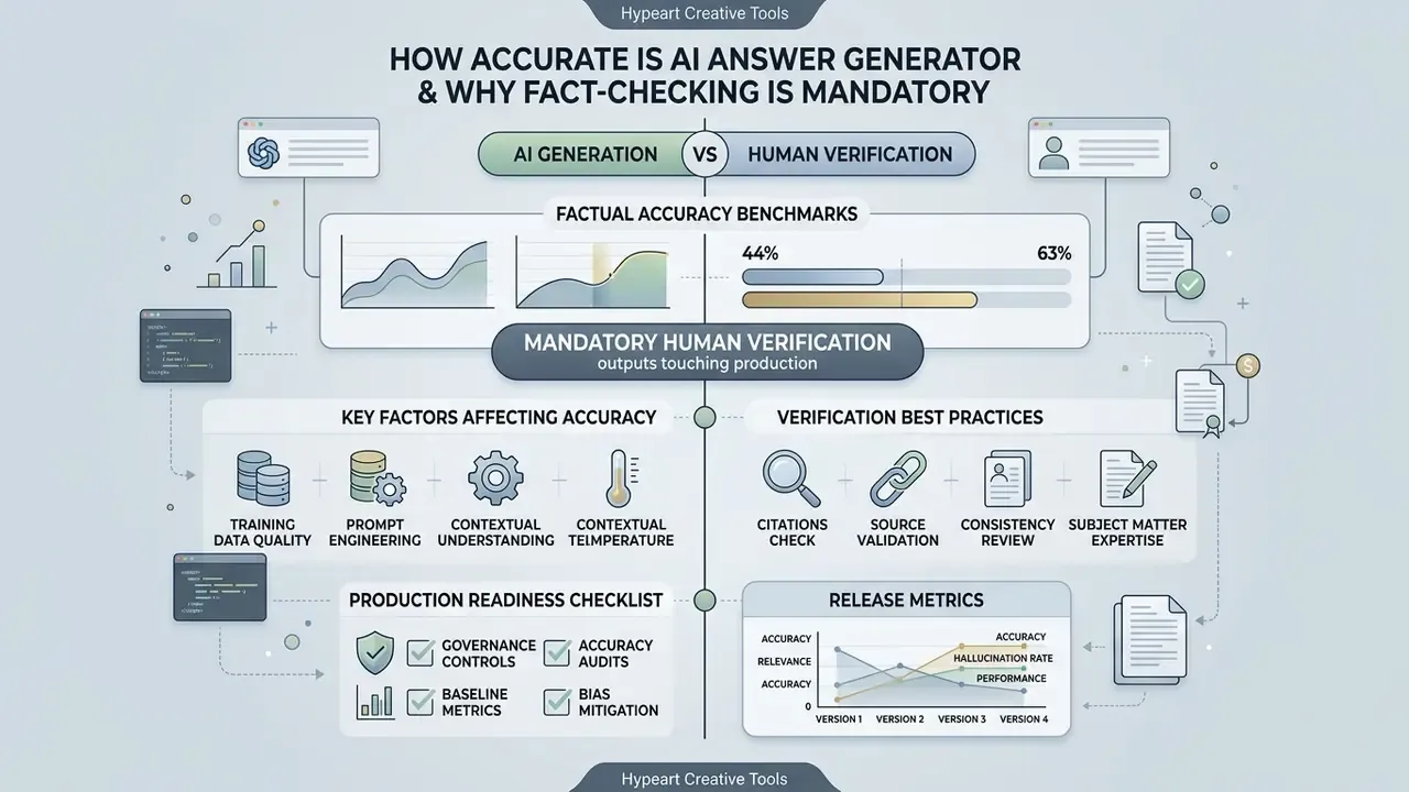 Infographic comparing automated generation metrics with human verification and best practices