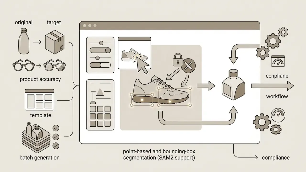 Editor interface using point-based and bounding-box segmentation to lock specific product areas