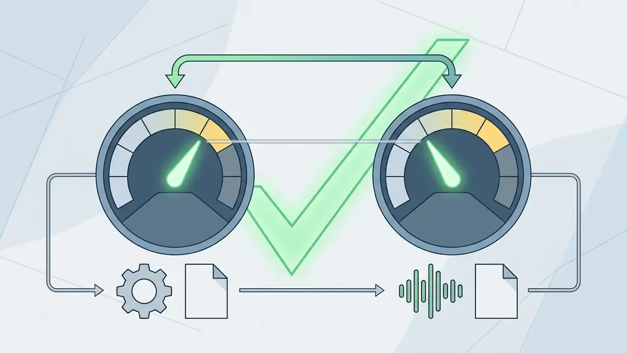 Two gauges connected by a line to show balanced audio levels between two different input files