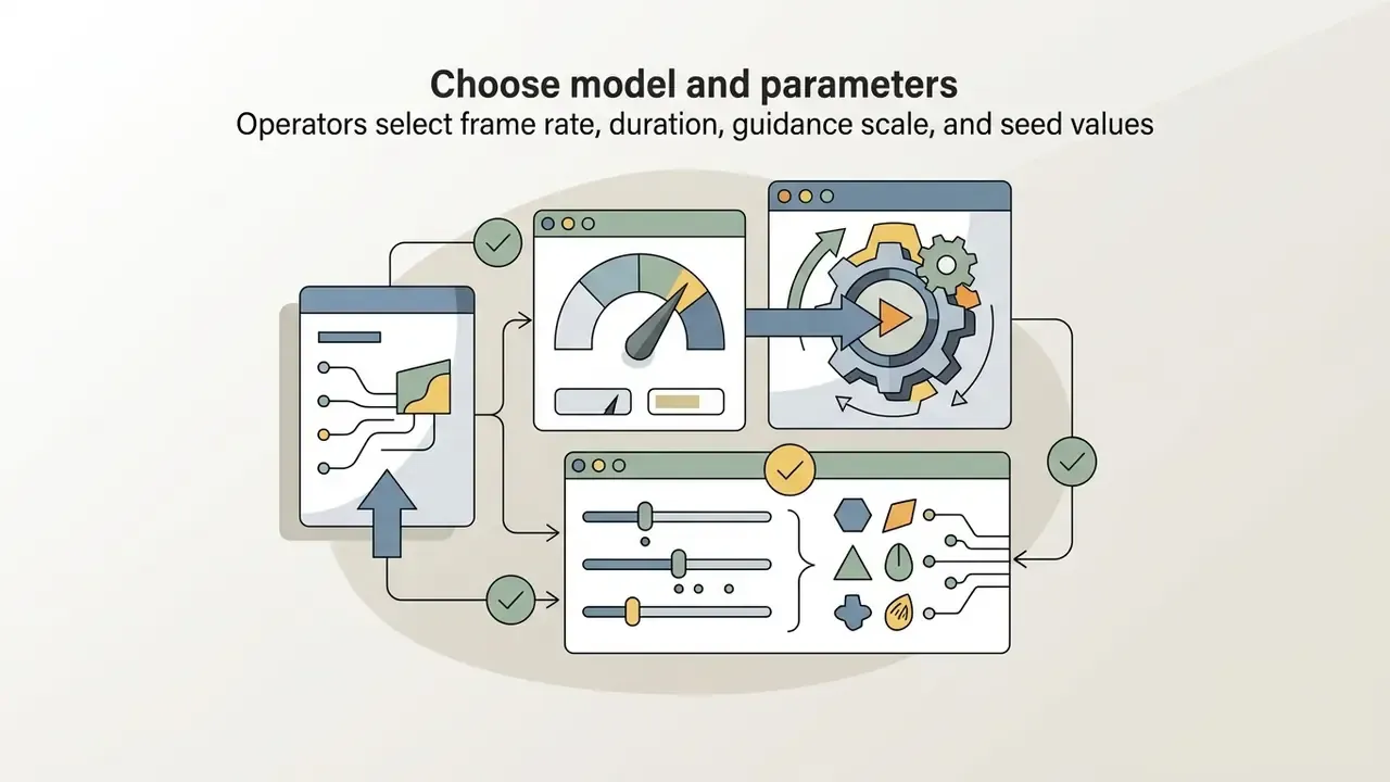 Interface showing sliders and gauges for adjusting technical settings like frame rate and seed values